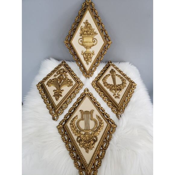 SET FOUR SEASONS Homco Grecian Wall Plaques Syroco Hollywood Regency Diamond - Picture 1 of 10